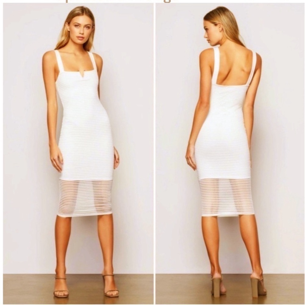 GOOD AMERICAN Sheer Mesh
Midi BodyCon Dress in Ivory Size 3/Large